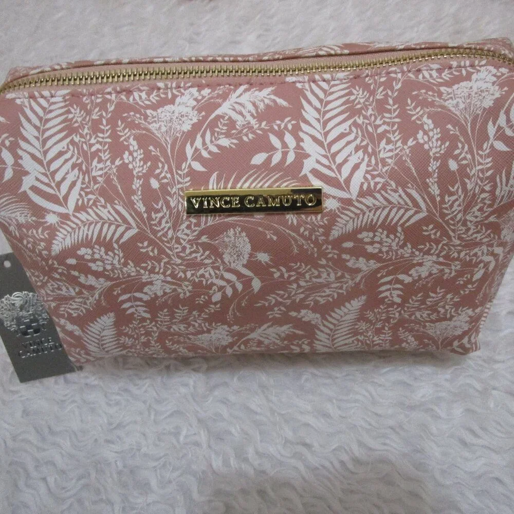 NWT Beautiful Large Vince Camuto Pink and white floral Makeup Bag Pouch 12X6